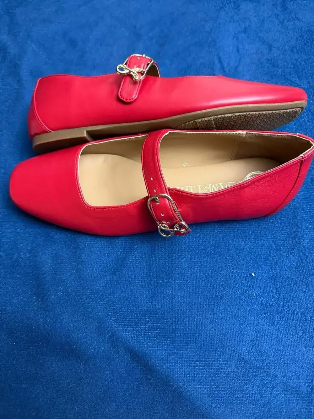 Sam & Libby Red Mary Jane Flats with Square Toe and Buckle Strap